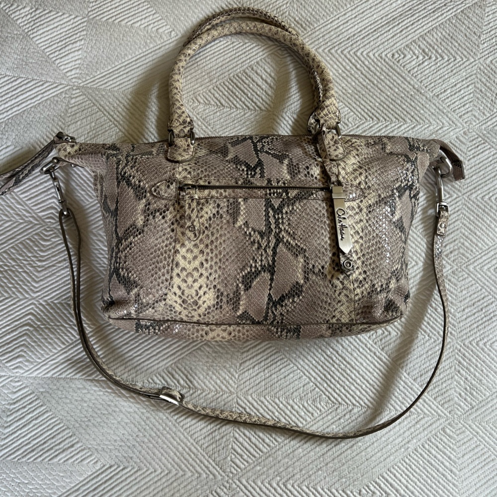 Cole Haan Roccia Snakeskin Leather Satchel Shoulder Bag